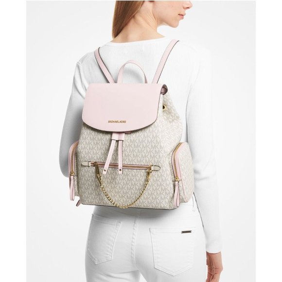 Michael Kors Backpack Jet Set MK Logo Large Chain Backpack Powder Blush Multi - Picture 11 of 11